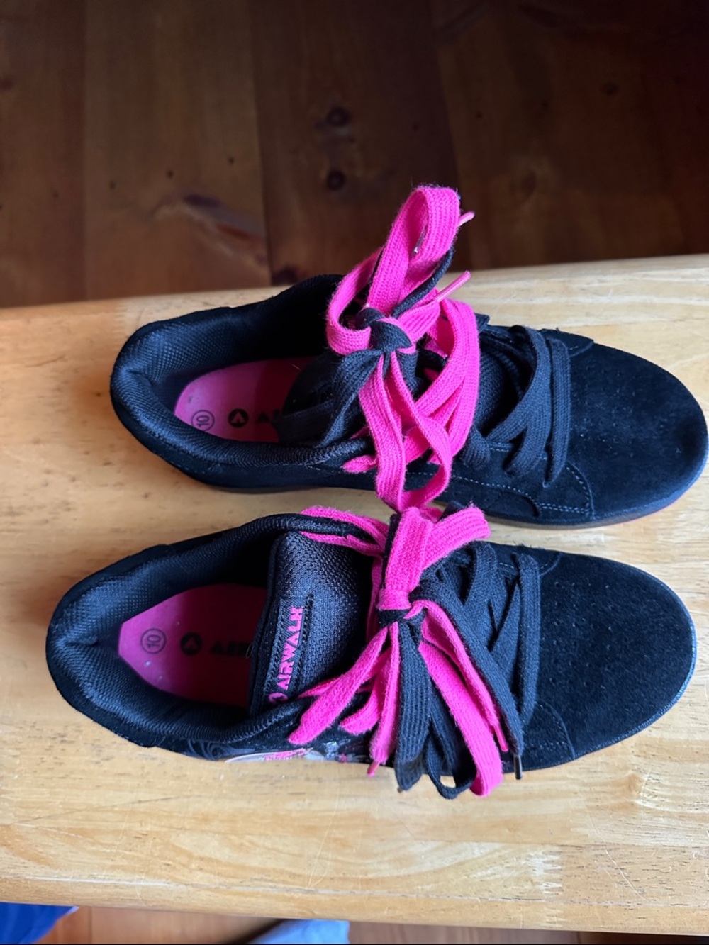 Airwalk Black Skate Shoe with Pink Accents and Rose Heart Graphic